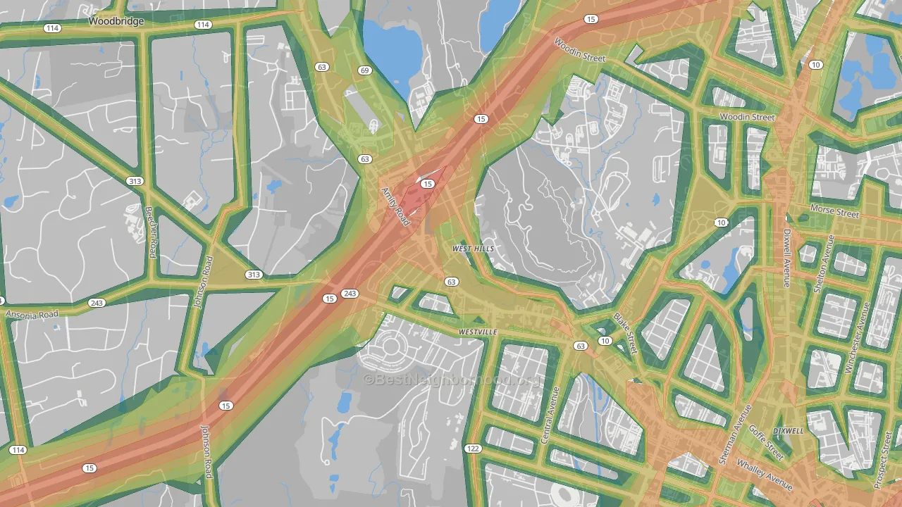 Amity, New Haven, CT Map of Noise Levels in Amity