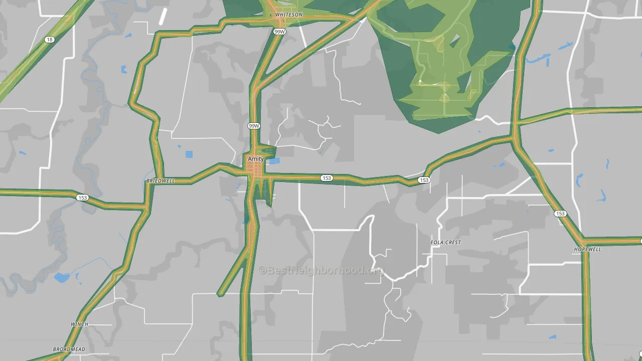 Amity, OR Map of Noise Levels in Amity