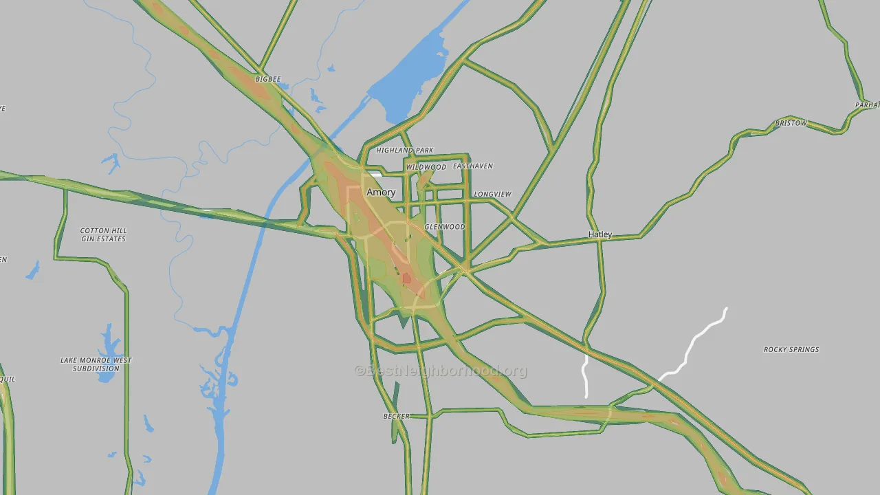 Amory, MS Map of Noise Levels in Amory