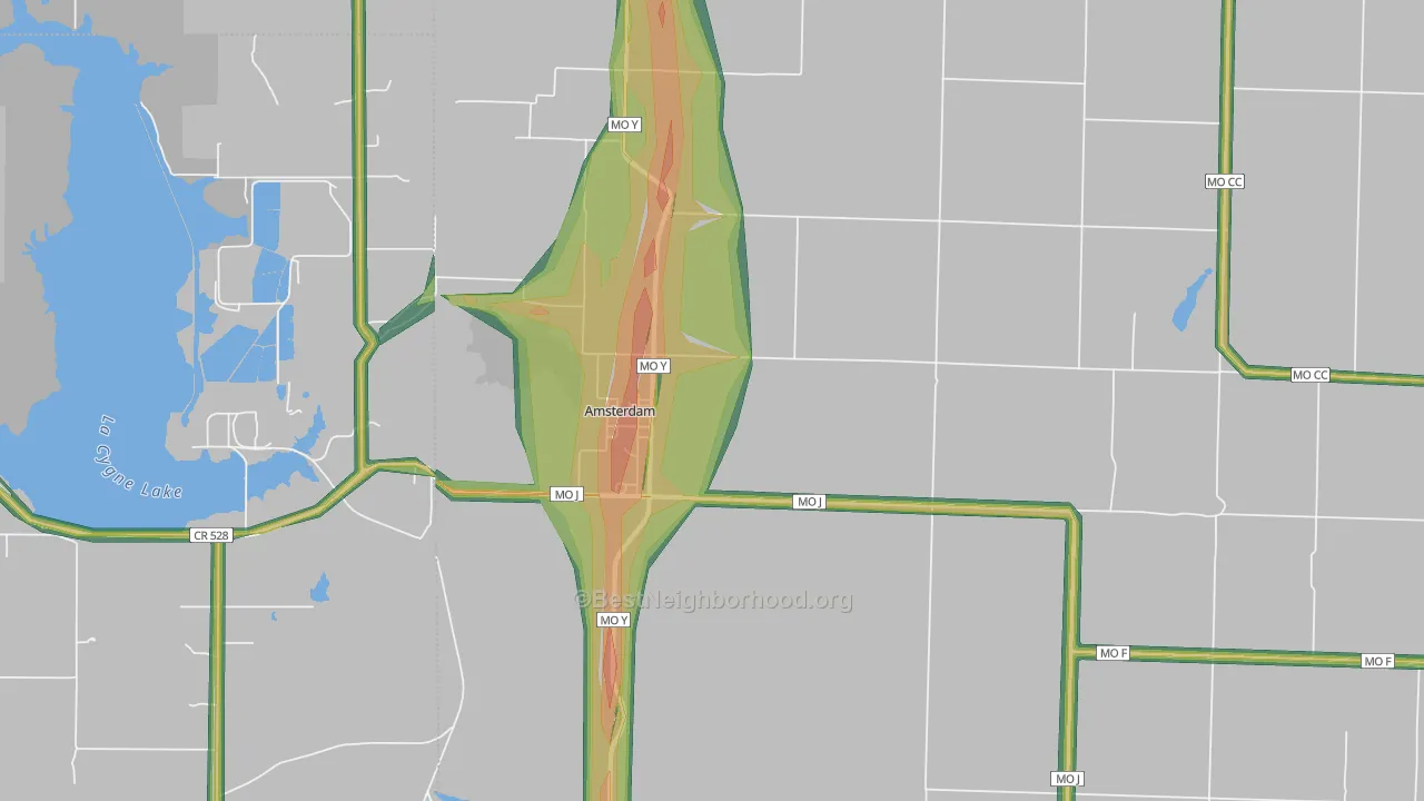 Amsterdam, MO Map of Noise Levels in Amsterdam