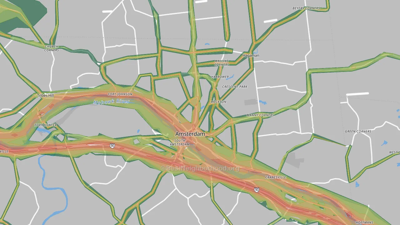 Amsterdam, NY Map of Noise Levels in Amsterdam