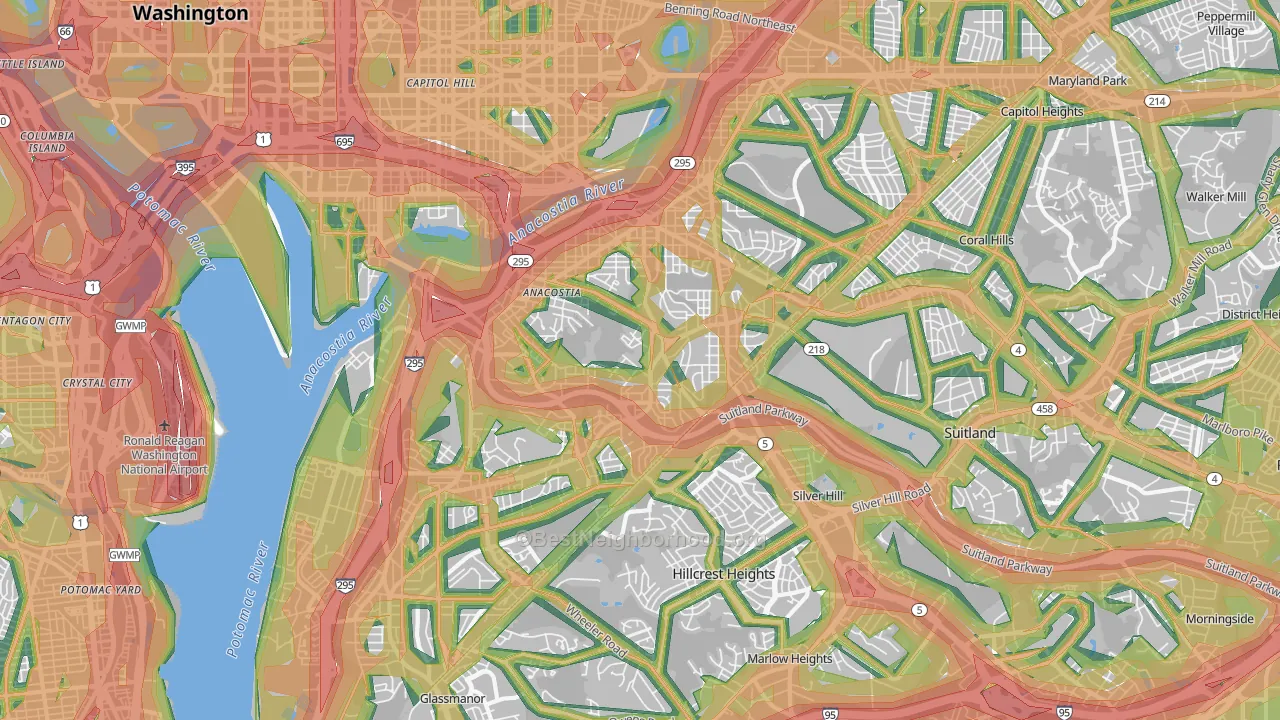 Anacostia, Washington, DC Map of Noise Levels in Anacostia