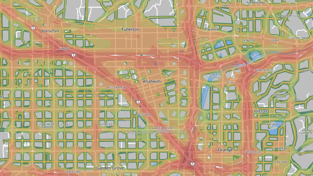 Anaheim, CA Map of Noise Levels in Anaheim