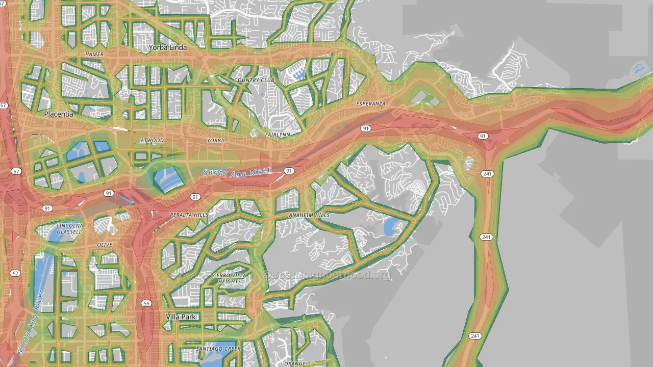 Anaheim Hills, Anaheim, CA Map of Noise Levels in Anaheim Hills