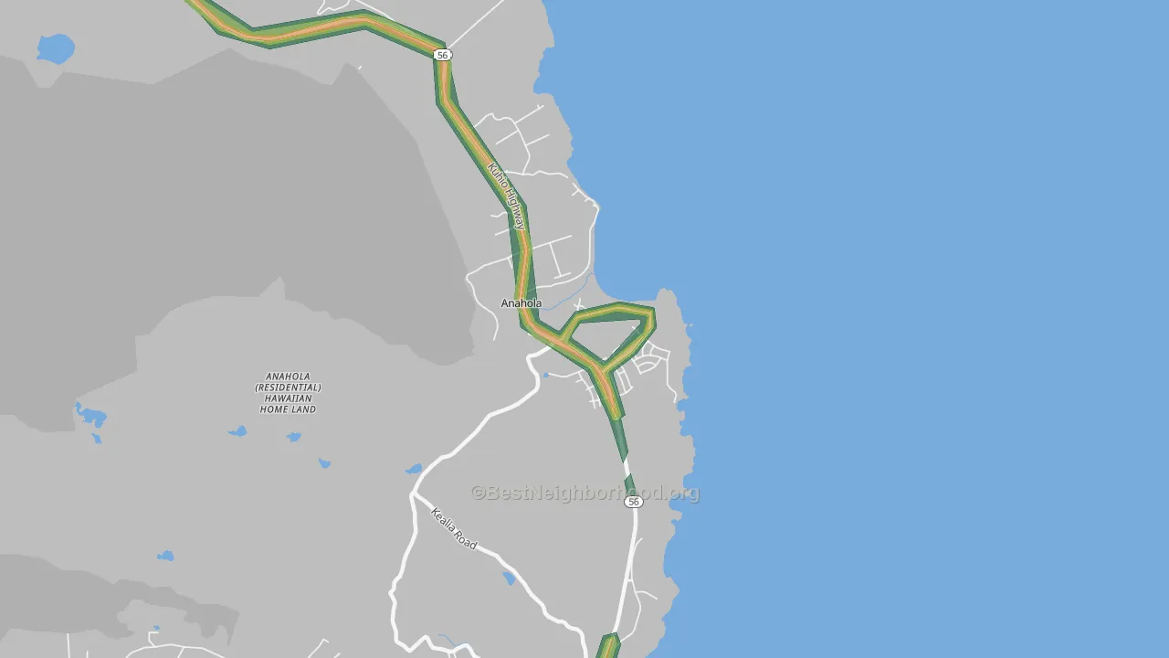 Anahola, HI Map of Noise Levels in Anahola