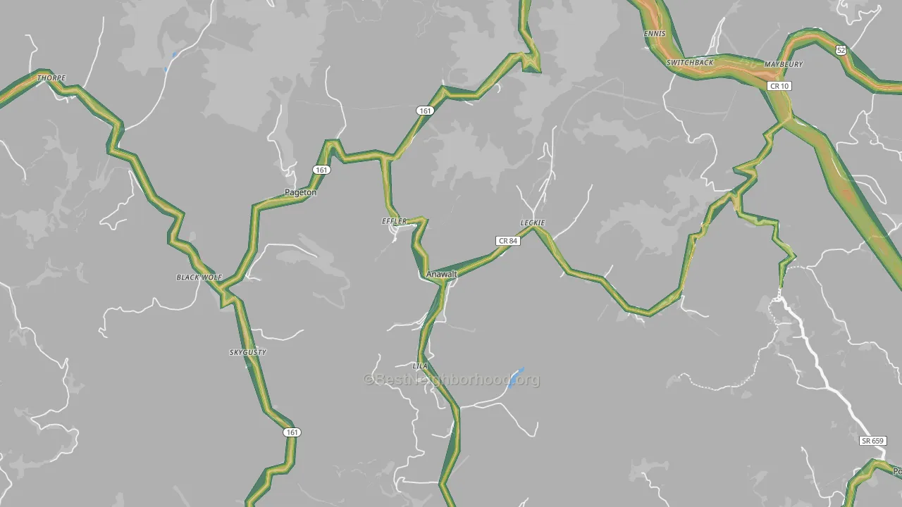 Anawalt, WV Map of Noise Levels in Anawalt
