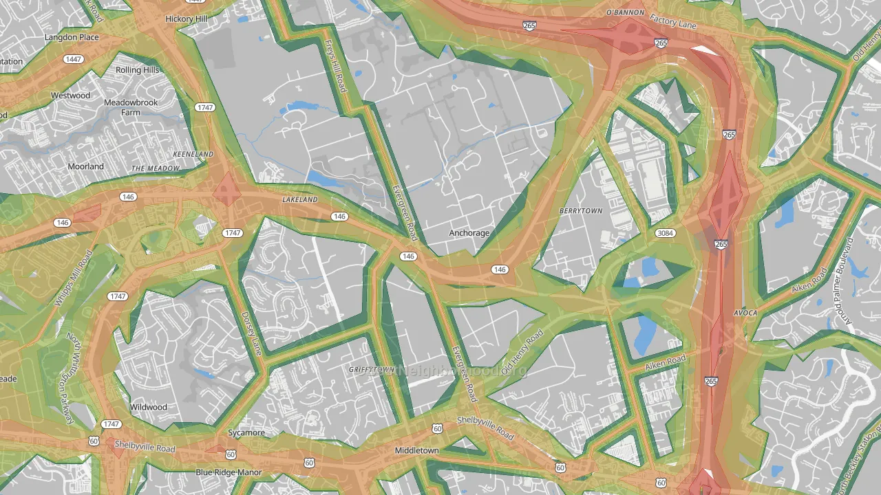 Anchorage, KY Map of Noise Levels in Anchorage