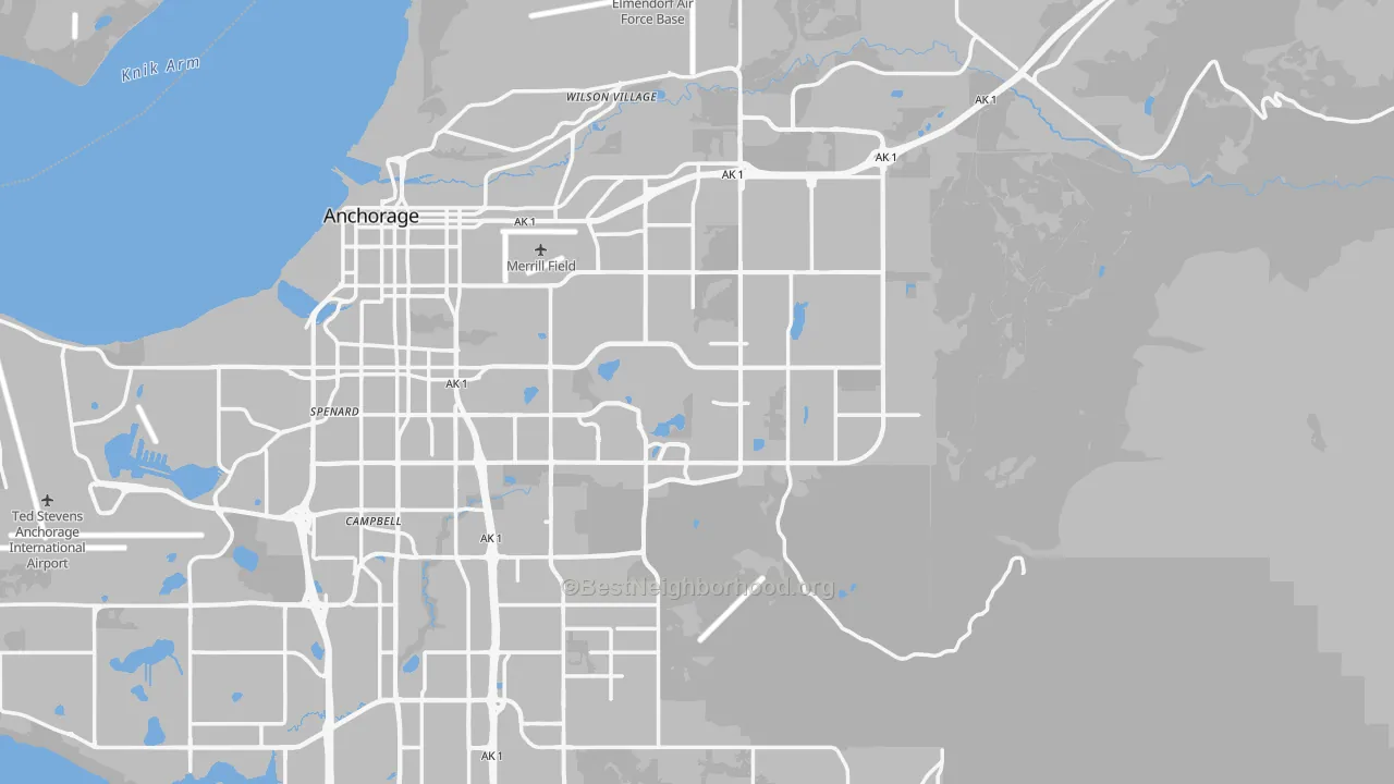 Anchorage Municipality, AK Map of Noise Levels in Anchorage Municipality