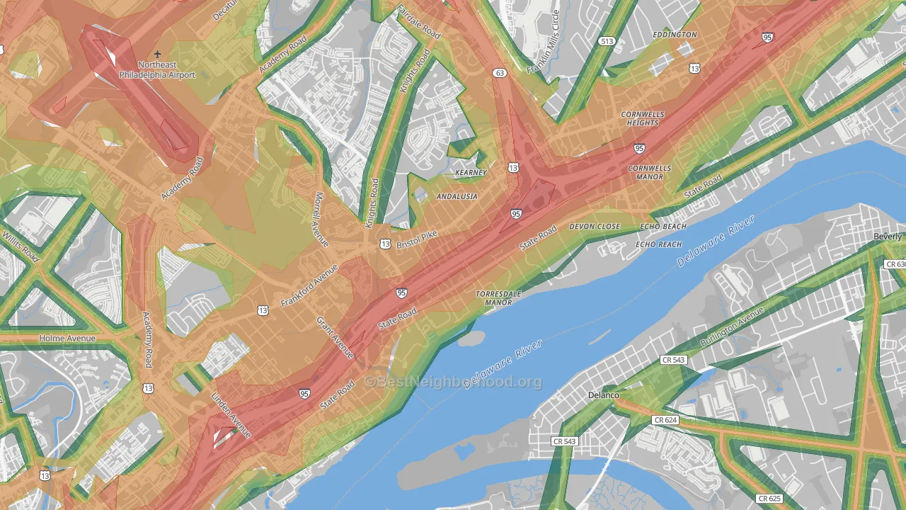 Andalusia, Bensalem, PA Map of Noise Levels in Andalusia