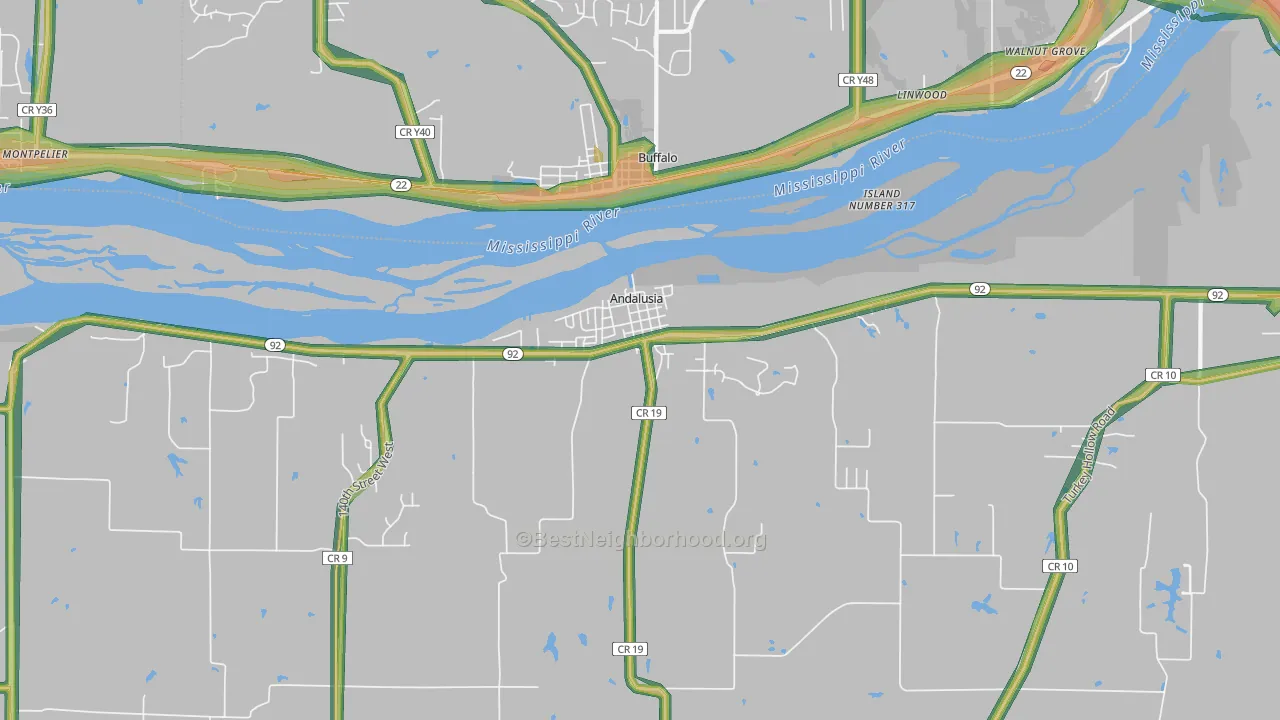 Andalusia, IL Map of Noise Levels in Andalusia