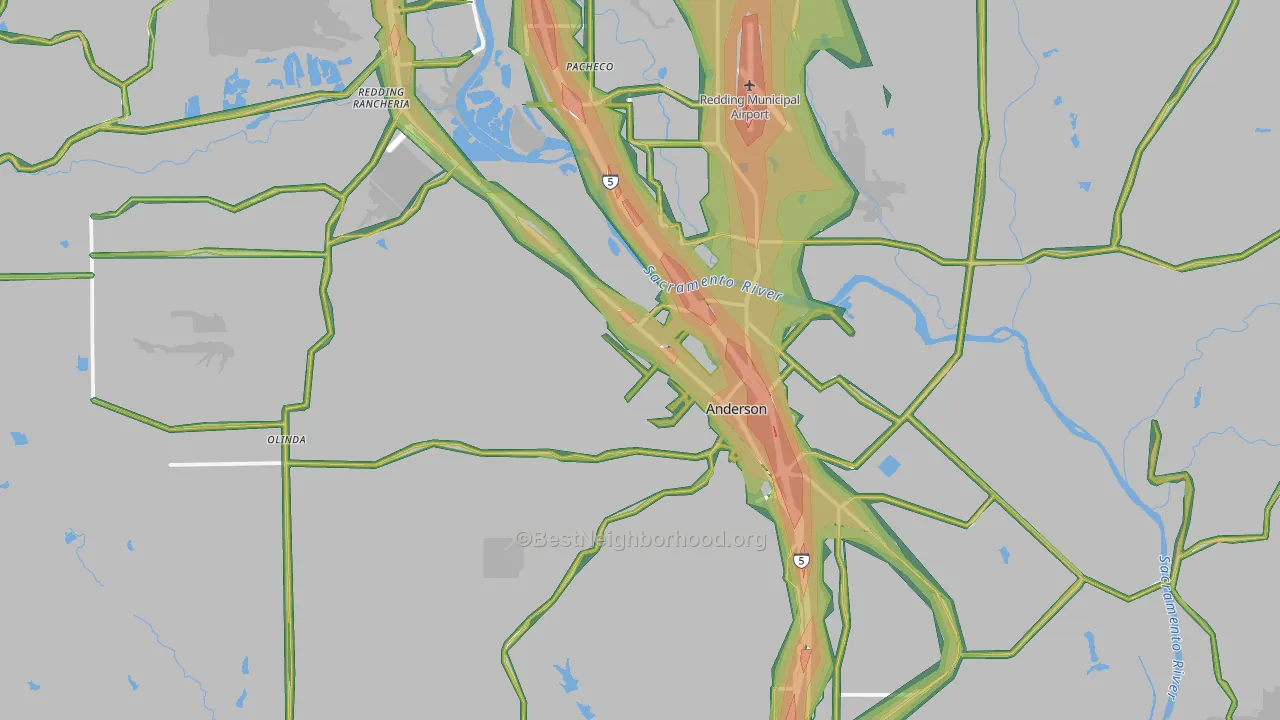 Anderson, CA Map of Noise Levels in Anderson