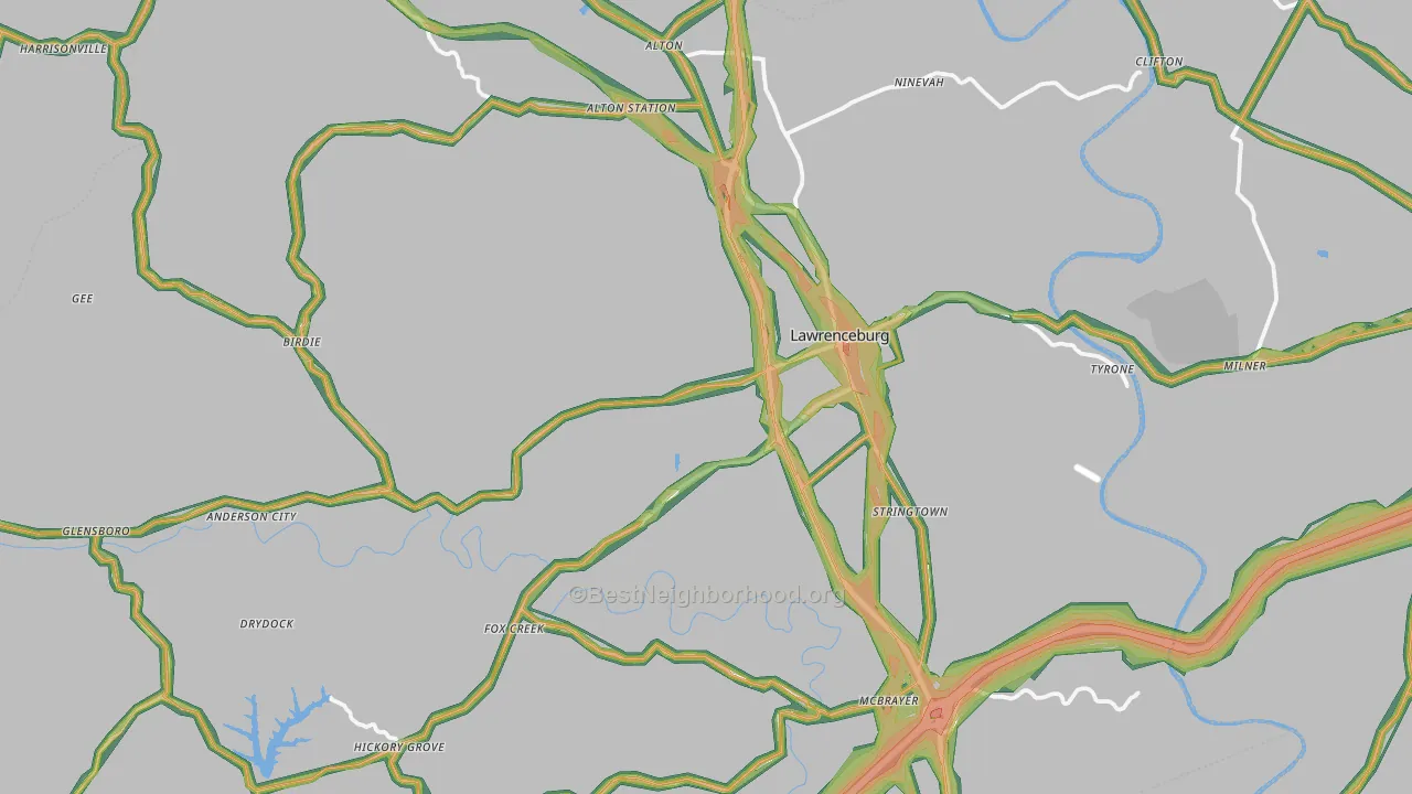 Anderson County, KY Map of Noise Levels in Anderson County