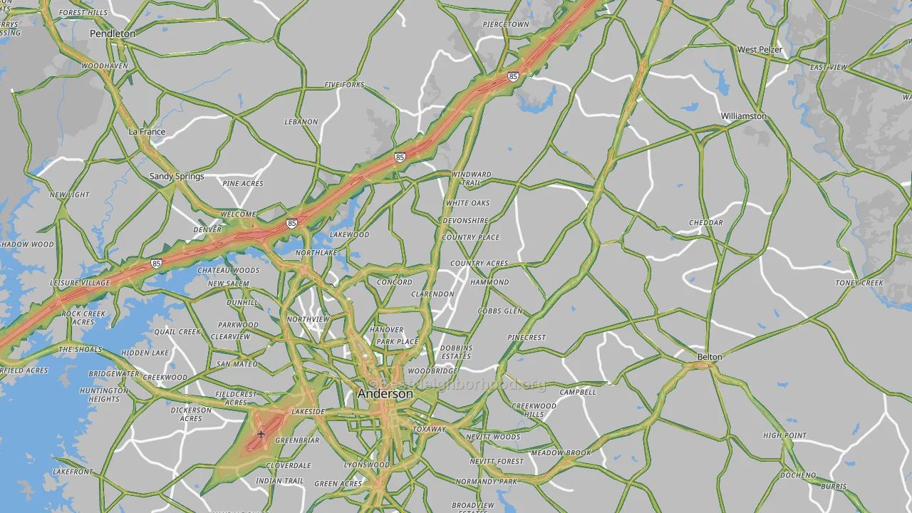 Anderson County, SC Map of Noise Levels in Anderson County
