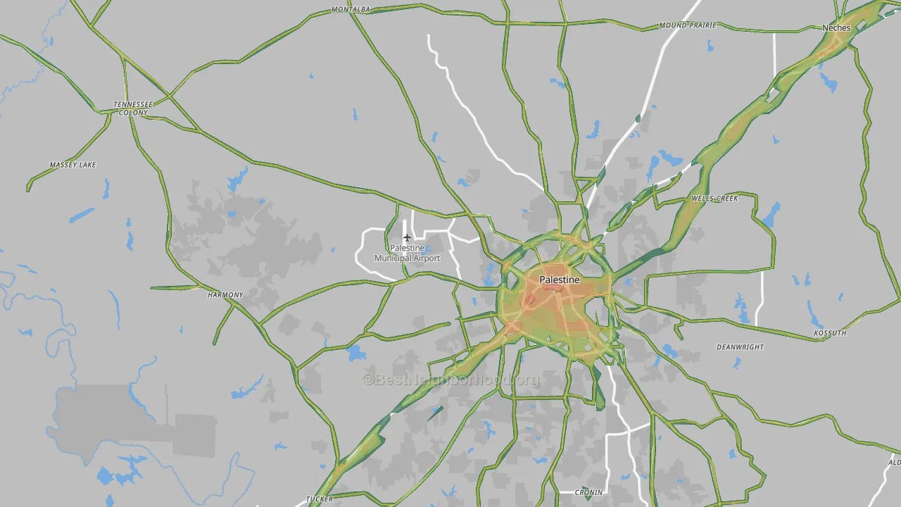 Anderson County, TX Map of Noise Levels in Anderson County