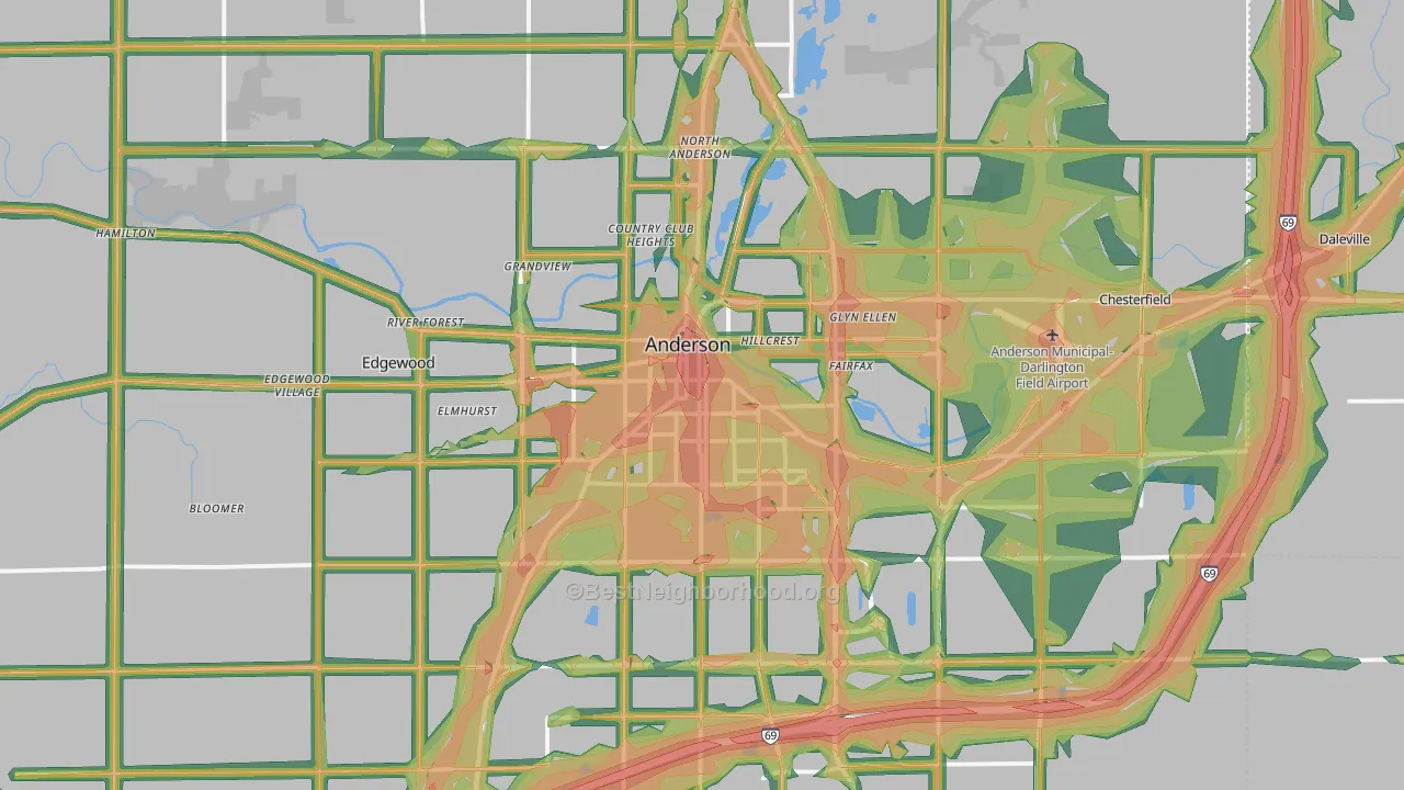 Anderson, IN Map of Noise Levels in Anderson