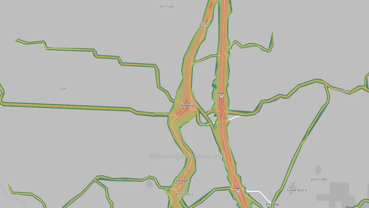 Anderson, MO Map of Noise Levels in Anderson