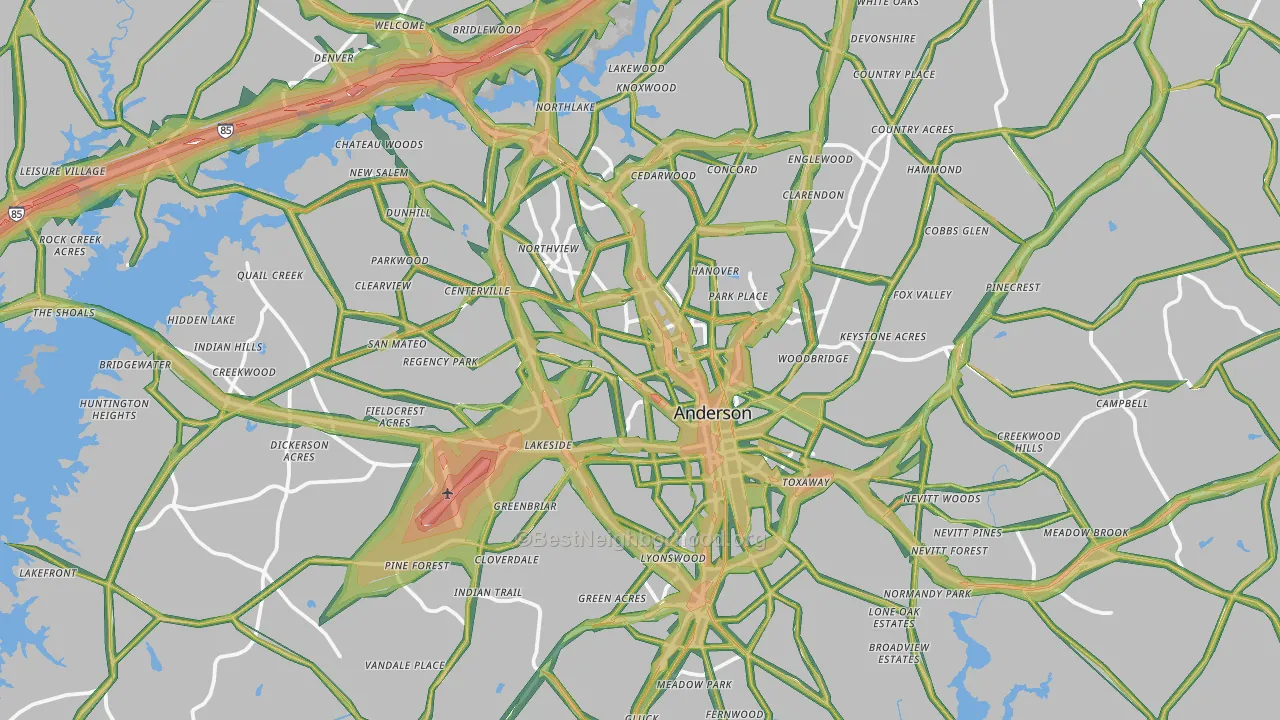 Anderson, SC Map of Noise Levels in Anderson