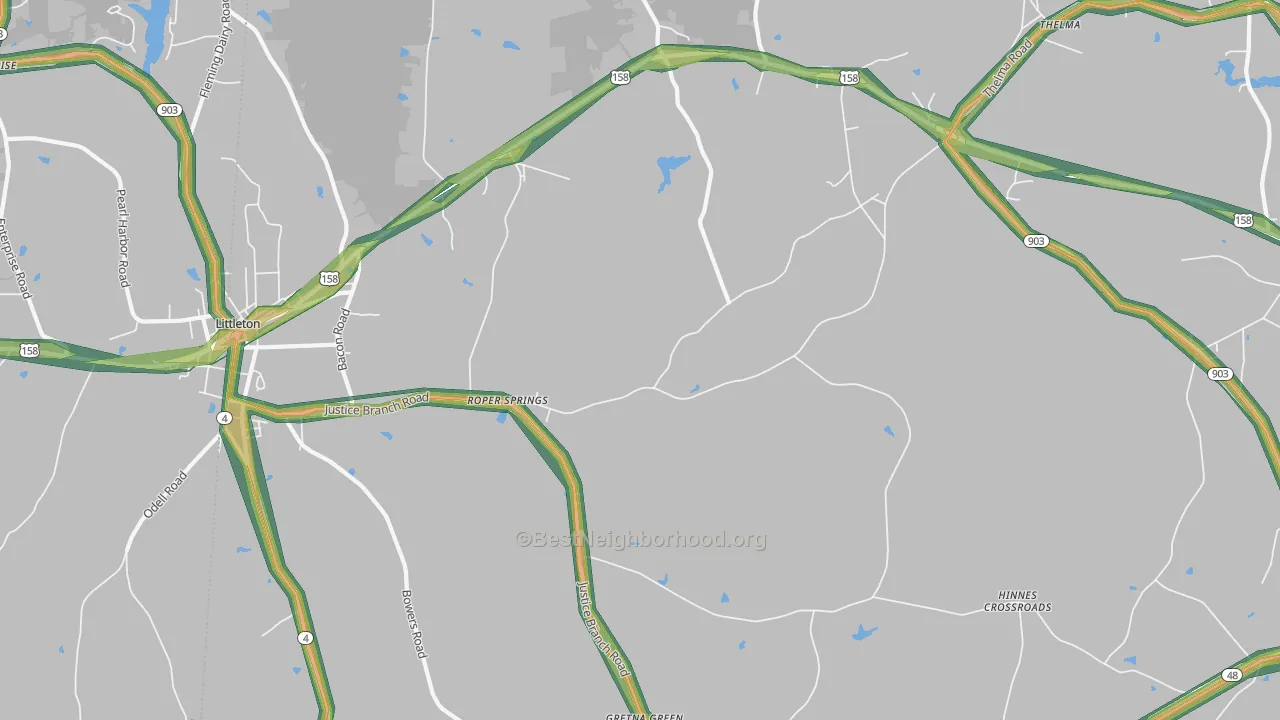 Andersons Crossroads, NC Map of Noise Levels in Andersons Crossroads