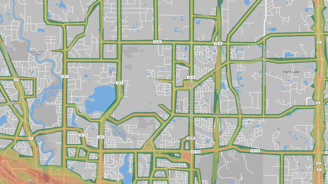 Andover, MN Map of Noise Levels in Andover