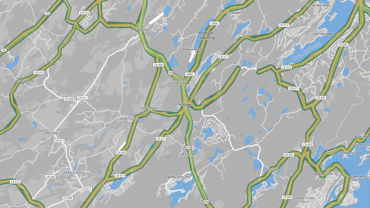 Andover, NJ Map of Noise Levels in Andover