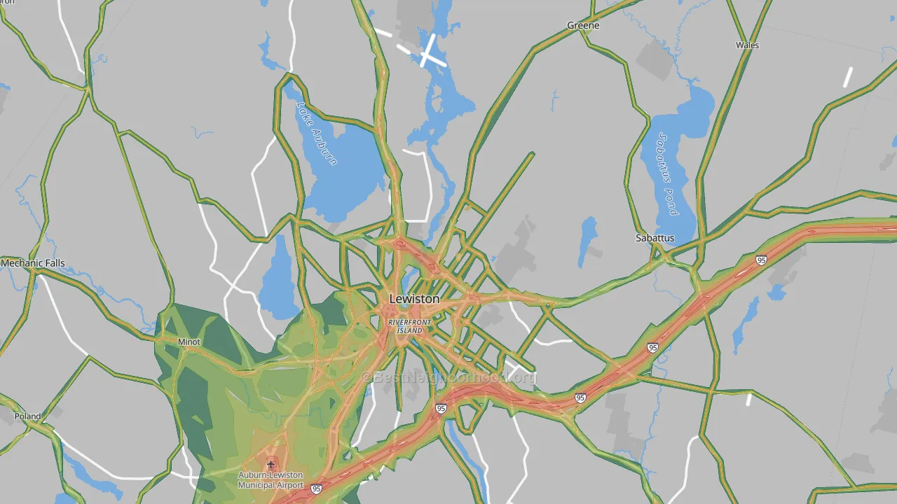 Androscoggin County, ME Map of Noise Levels in Androscoggin County