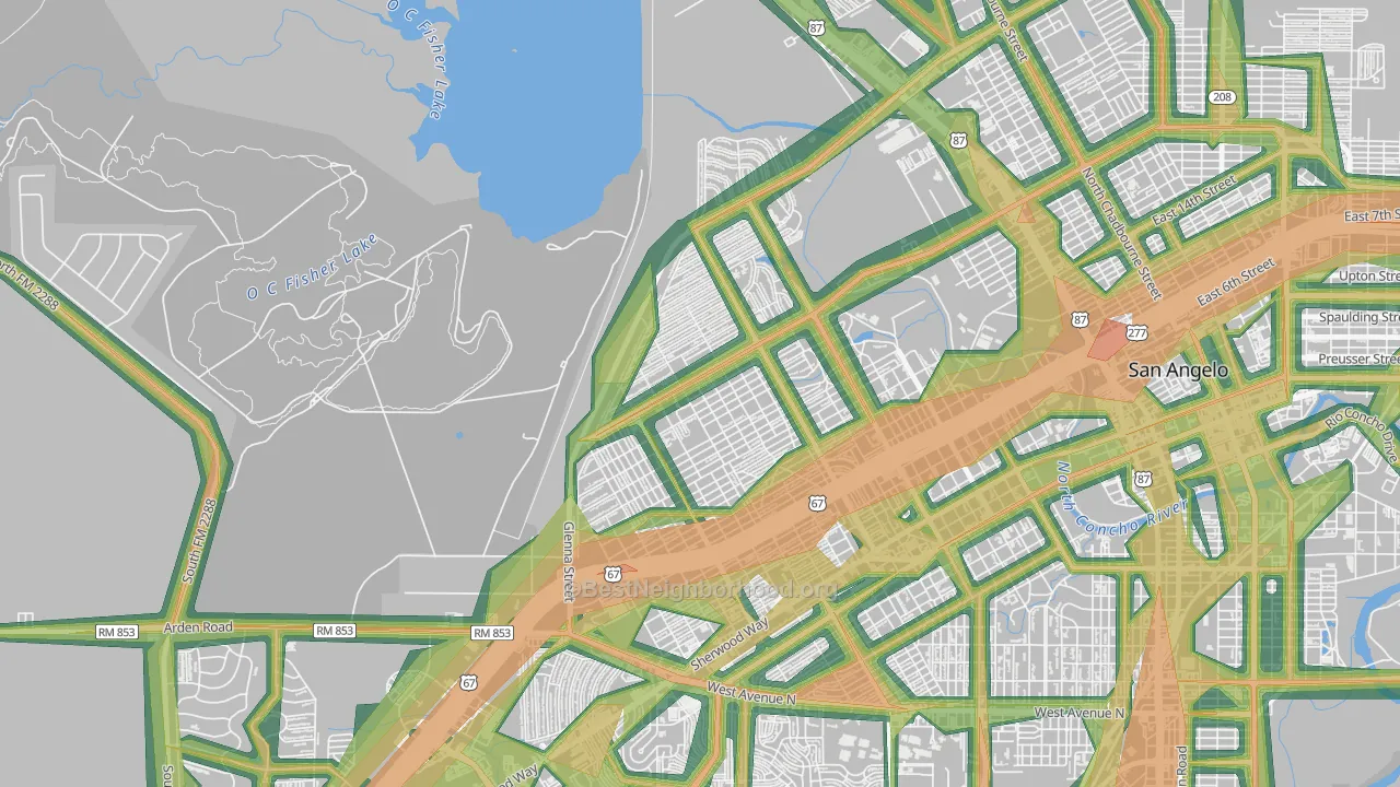Angelo Heights, San Angelo, TX Map of Noise Levels in Angelo Heights