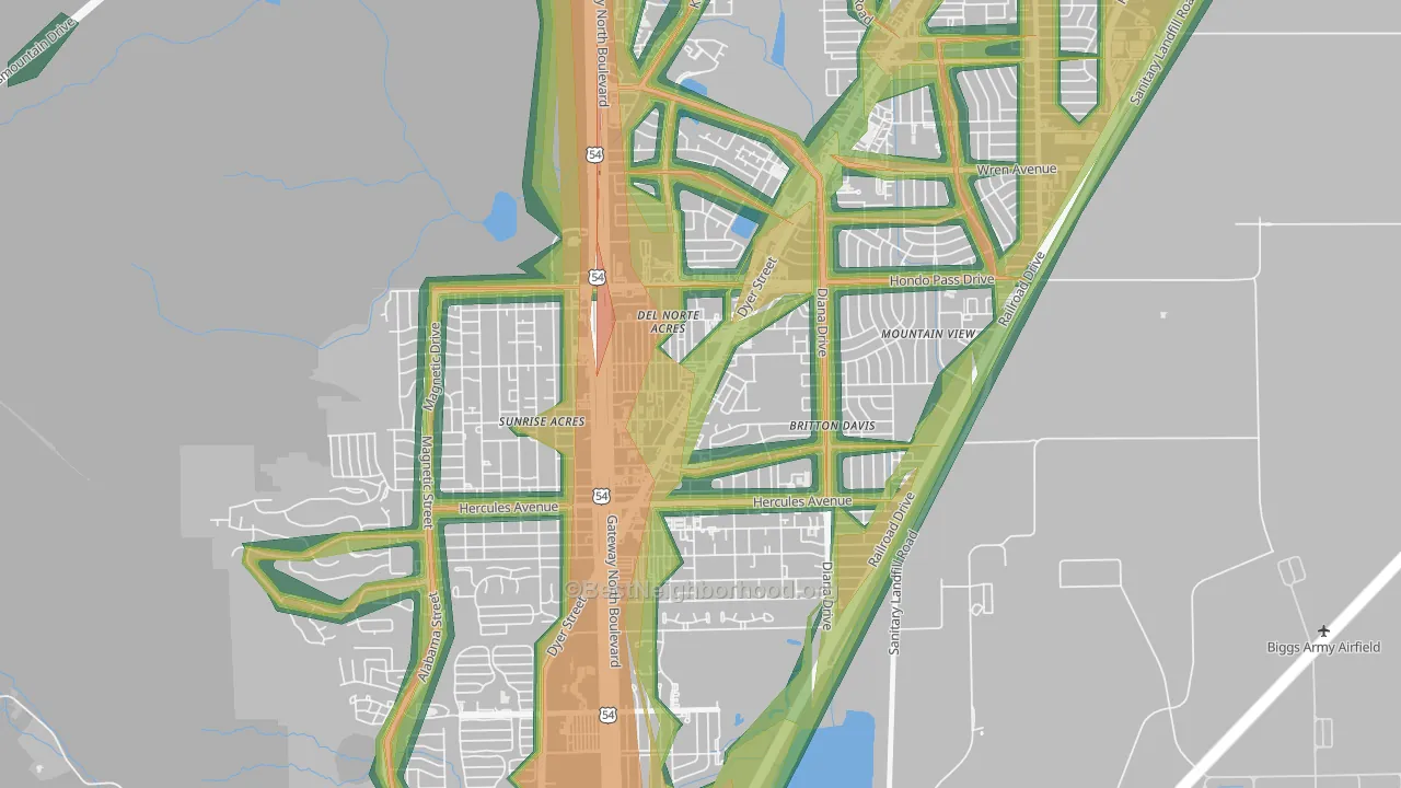 Angels Triangle, El Paso, TX Map of Noise Levels in Angels Triangle