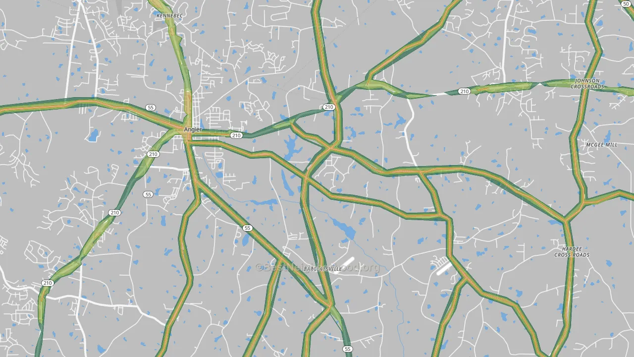 Angier, NC Map of Noise Levels in Angier