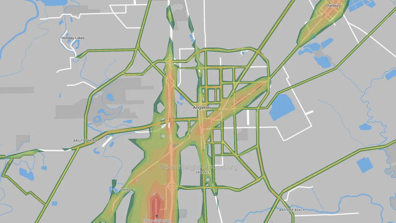 Angleton, TX Map of Noise Levels in Angleton