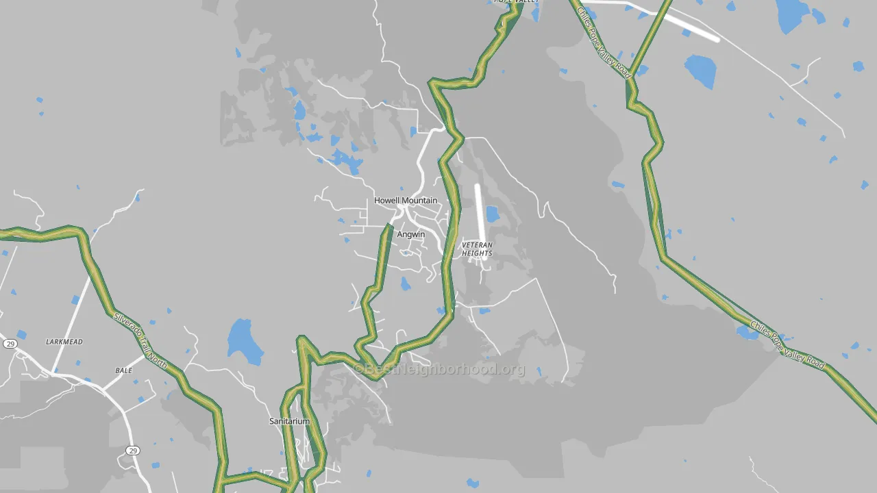 Angwin, CA Map of Noise Levels in Angwin