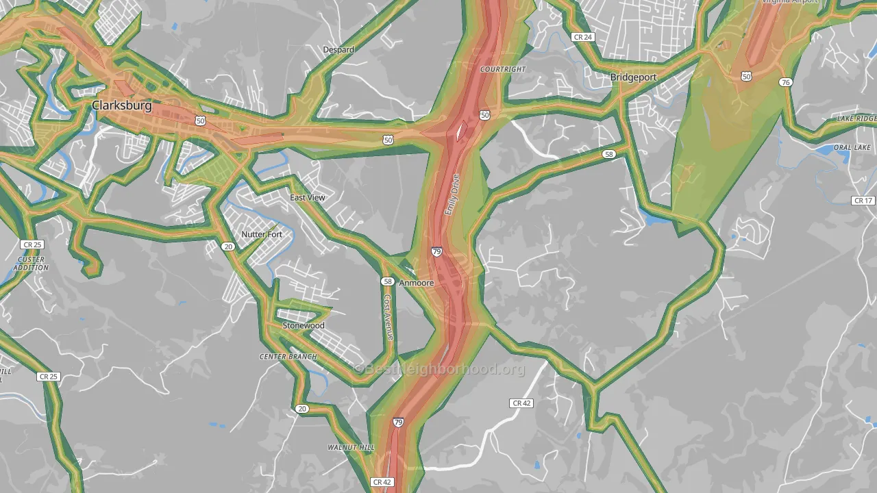 Anmoore, WV Map of Noise Levels in Anmoore