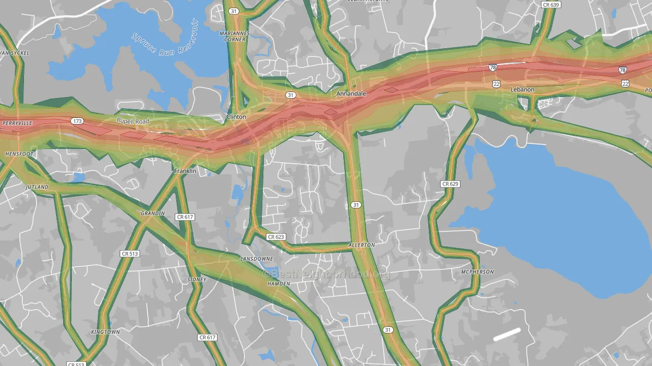 Annandale, NJ Map of Noise Levels in Annandale
