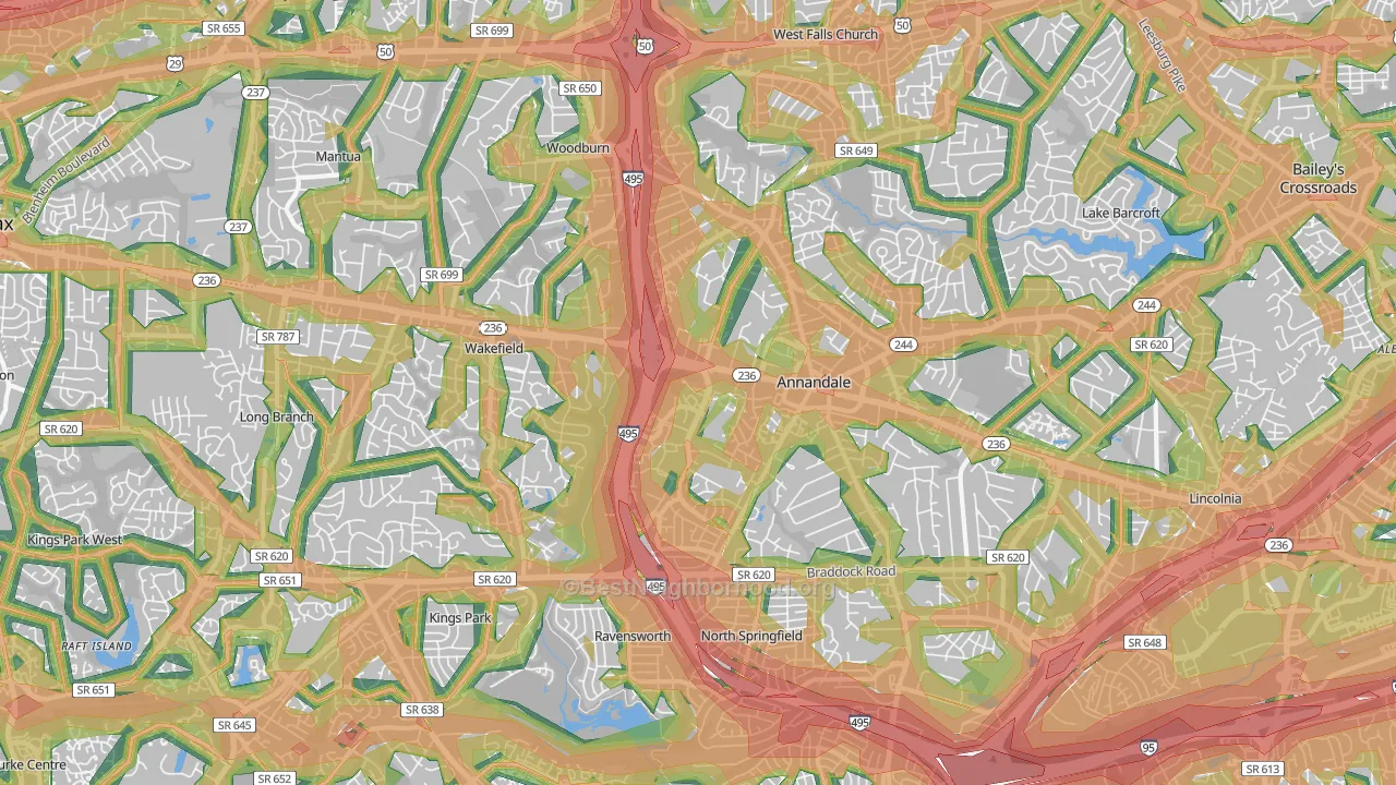 Annandale, VA Map of Noise Levels in Annandale