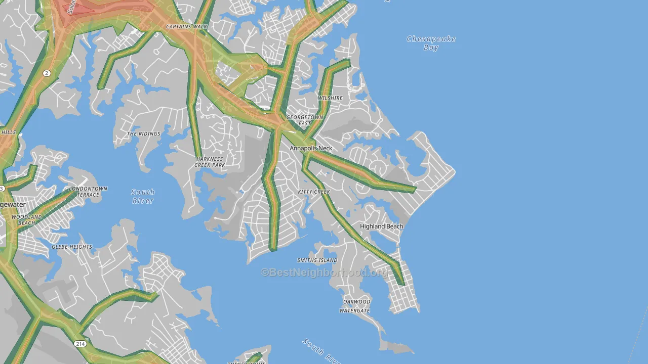 Annapolis Neck, MD Map of Noise Levels in Annapolis Neck
