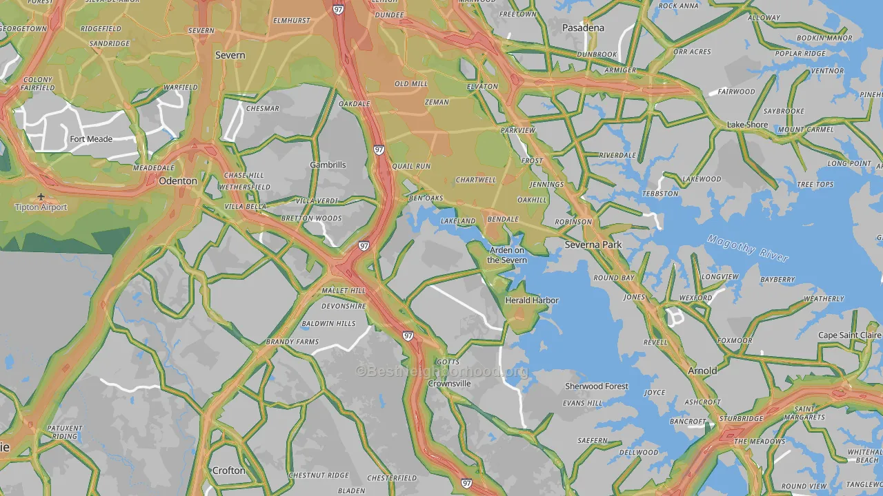 Anne Arundel County, MD Map of Noise Levels in Anne Arundel County