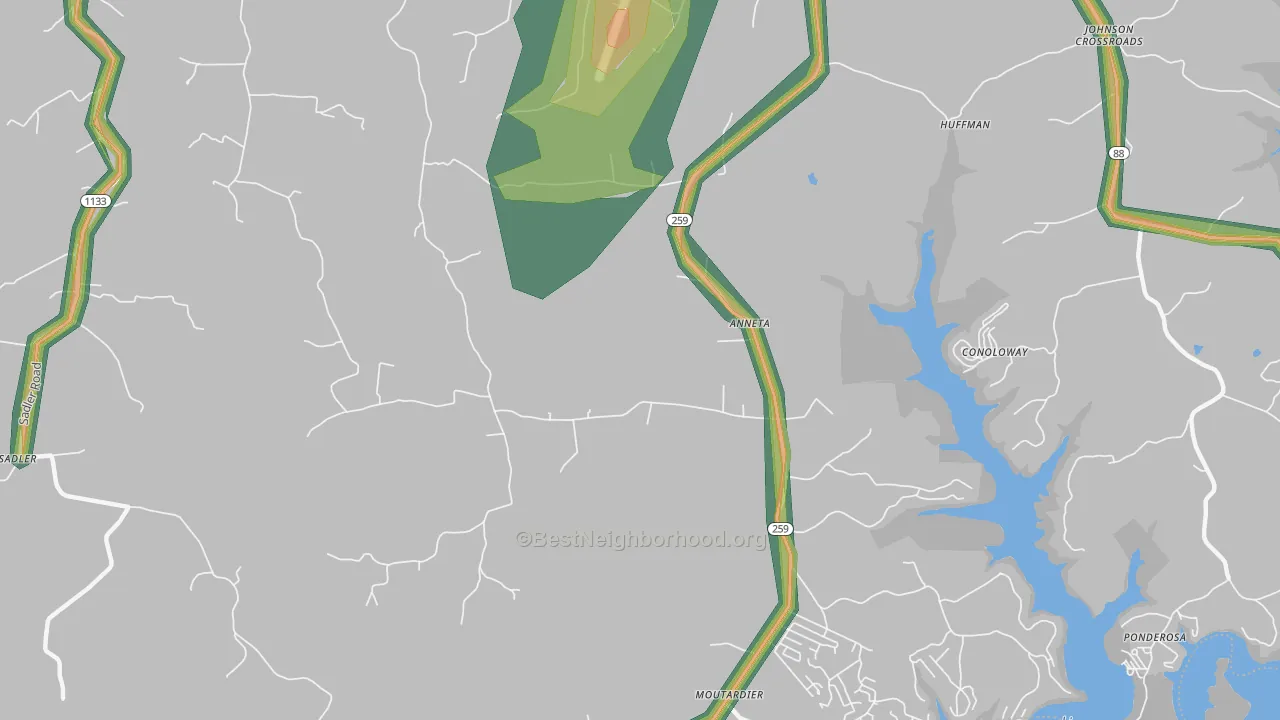 Anneta, KY Map of Noise Levels in Anneta