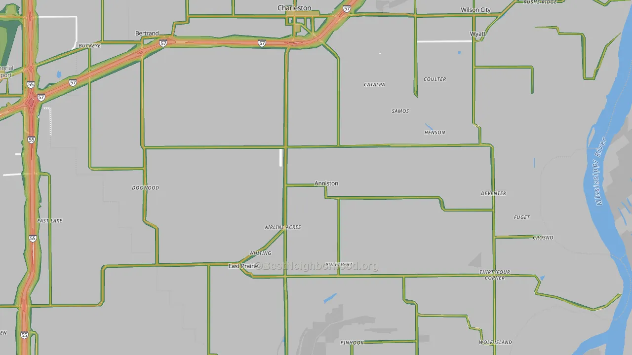 Anniston, MO Map of Noise Levels in Anniston