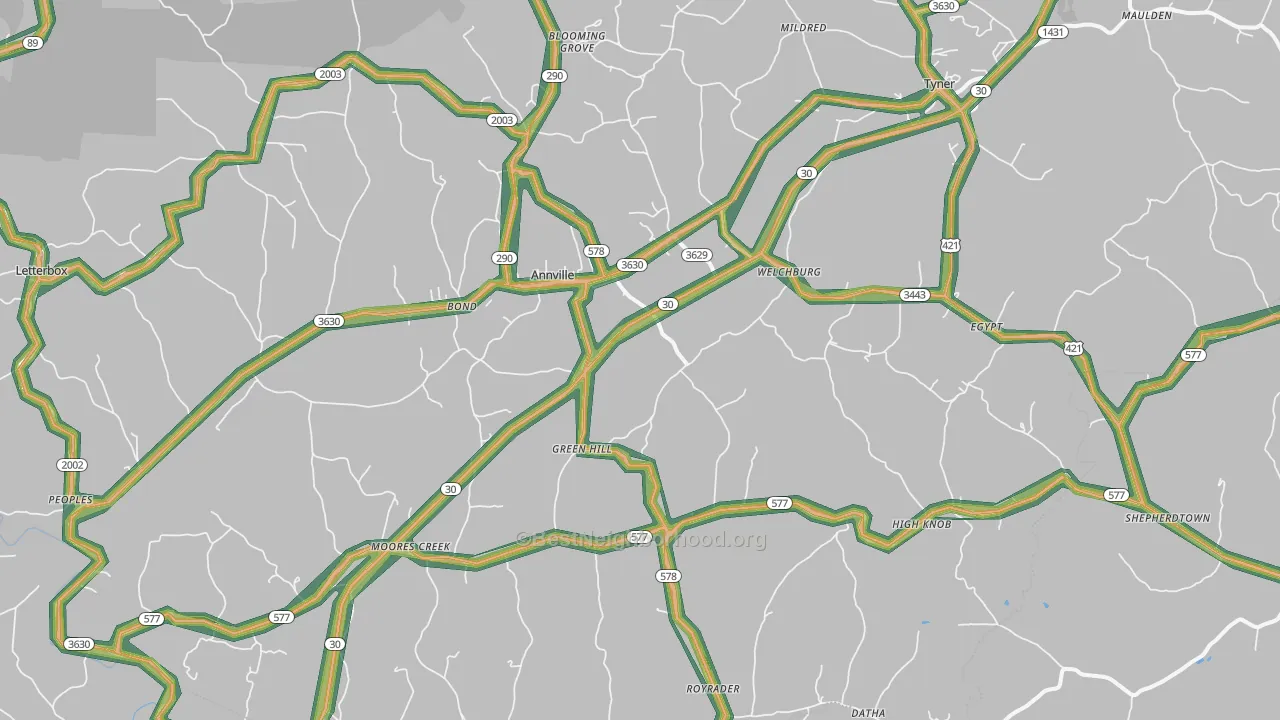 Annville, KY Map of Noise Levels in Annville