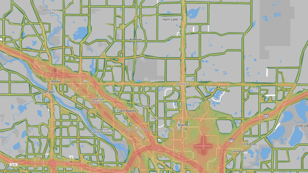 Anoka County, MN Map of Noise Levels in Anoka County