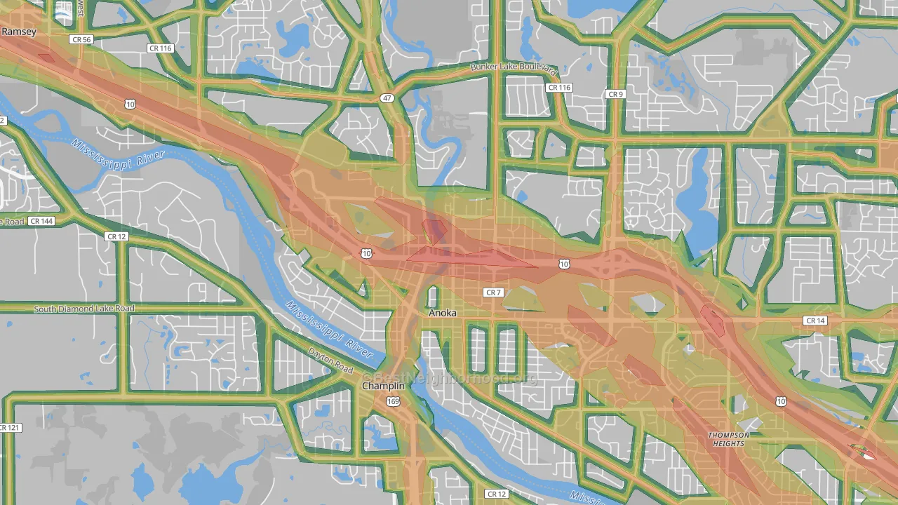 Anoka, MN Map of Noise Levels in Anoka