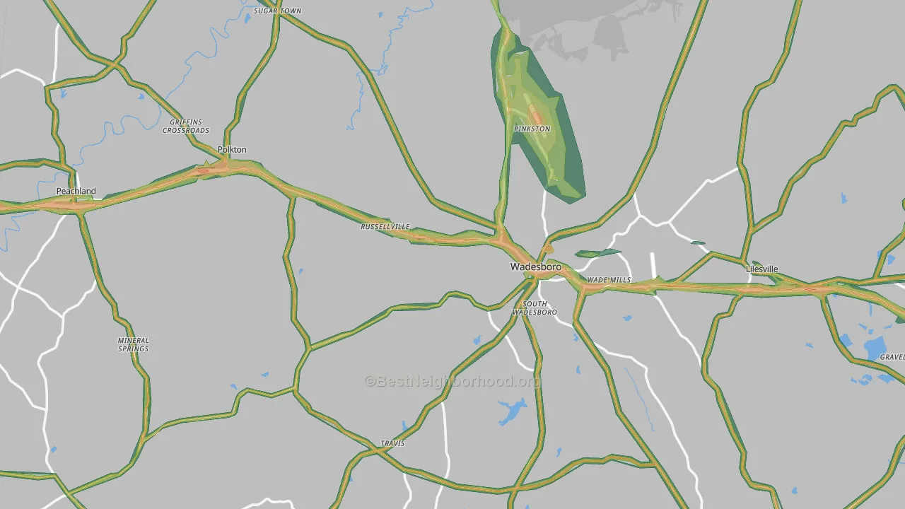 Anson County, NC Map of Noise Levels in Anson County