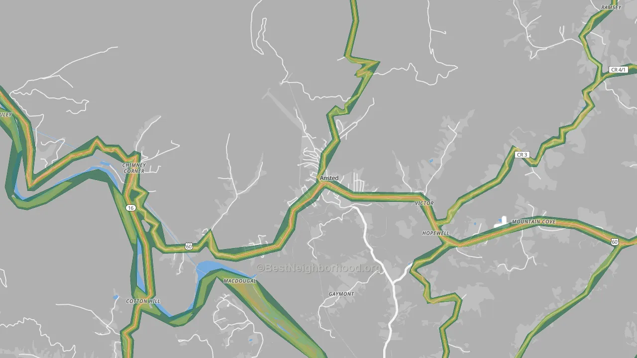 Ansted, WV Map of Noise Levels in Ansted