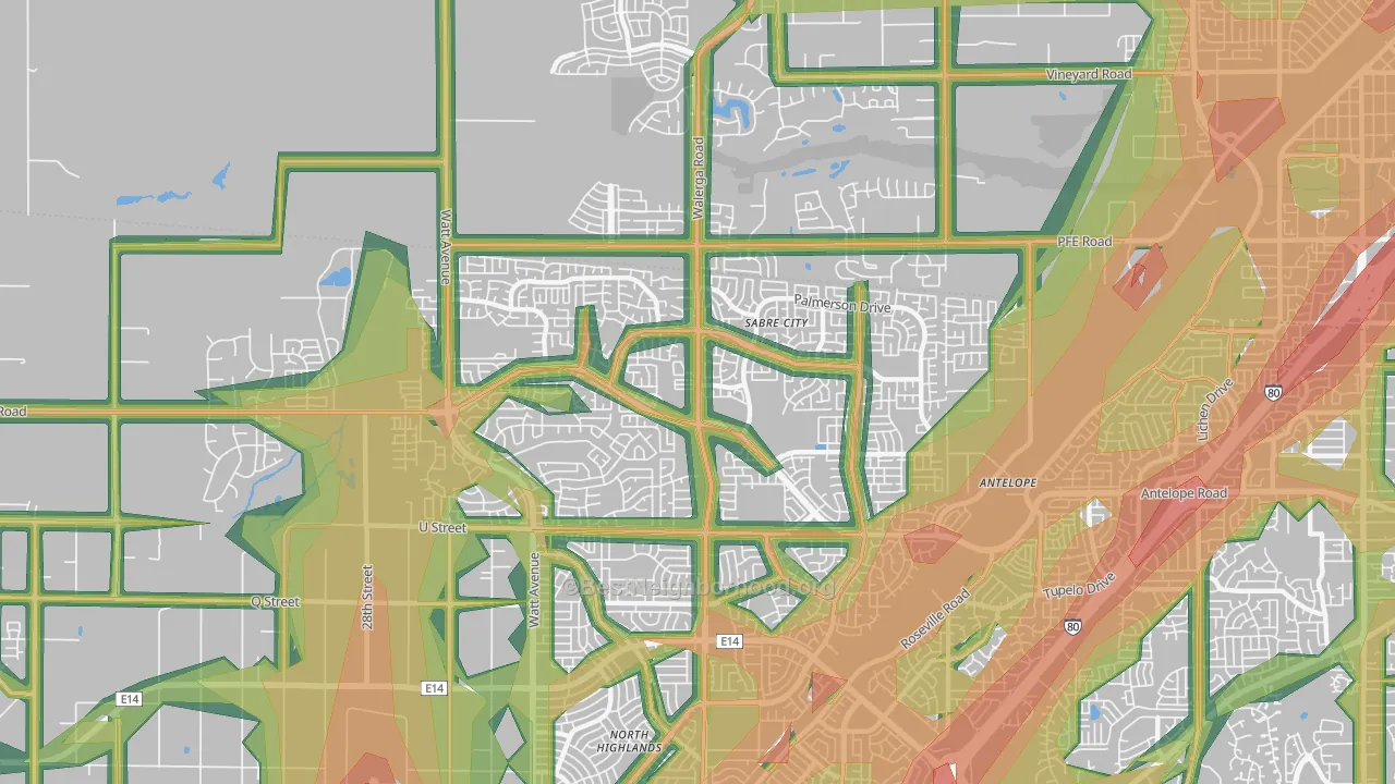 Antelope, CA Map of Noise Levels in Antelope