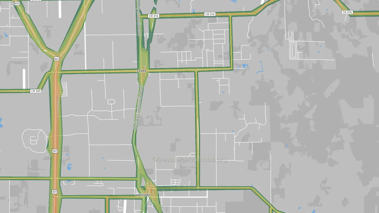 Anthony, FL Map of Noise Levels in Anthony