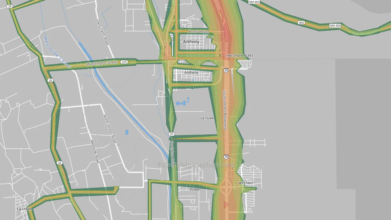 Anthony, TX Map of Noise Levels in Anthony