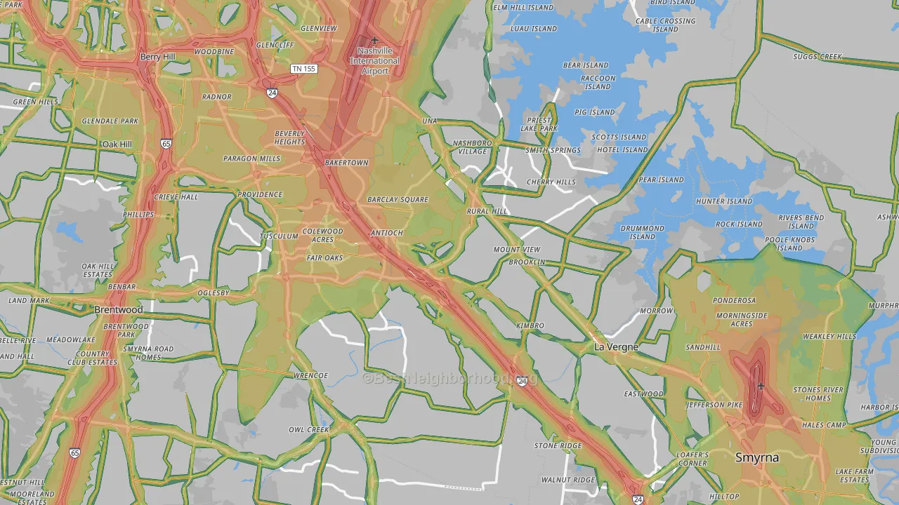 Antioch, TN Map of Noise Levels in Antioch