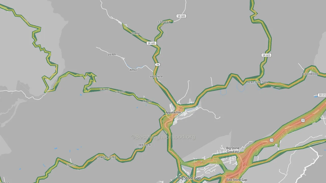 Appalachia, VA Map of Noise Levels in Appalachia
