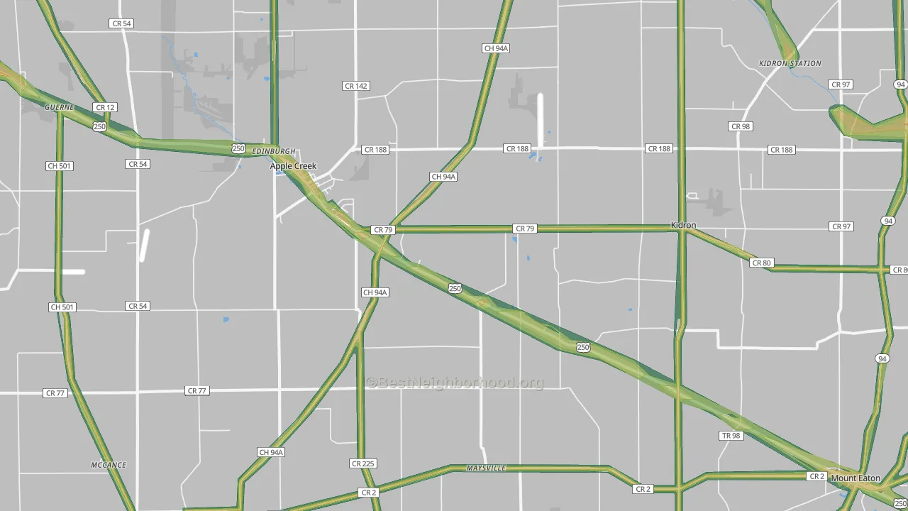 Apple Creek, OH Map of Noise Levels in Apple Creek
