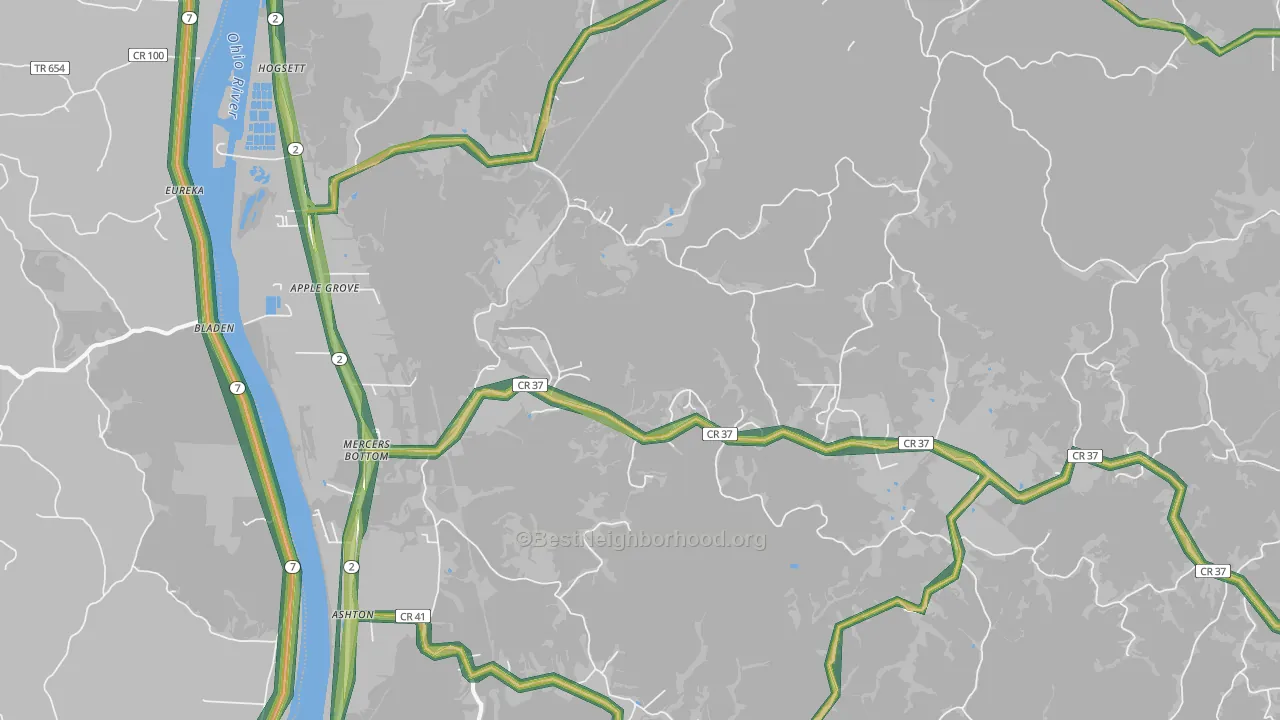 Apple Grove, WV Map of Noise Levels in Apple Grove