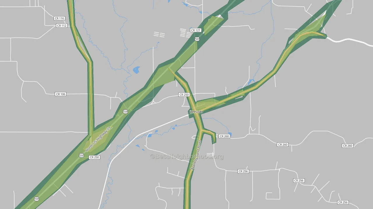 Appleby, TX Map of Noise Levels in Appleby